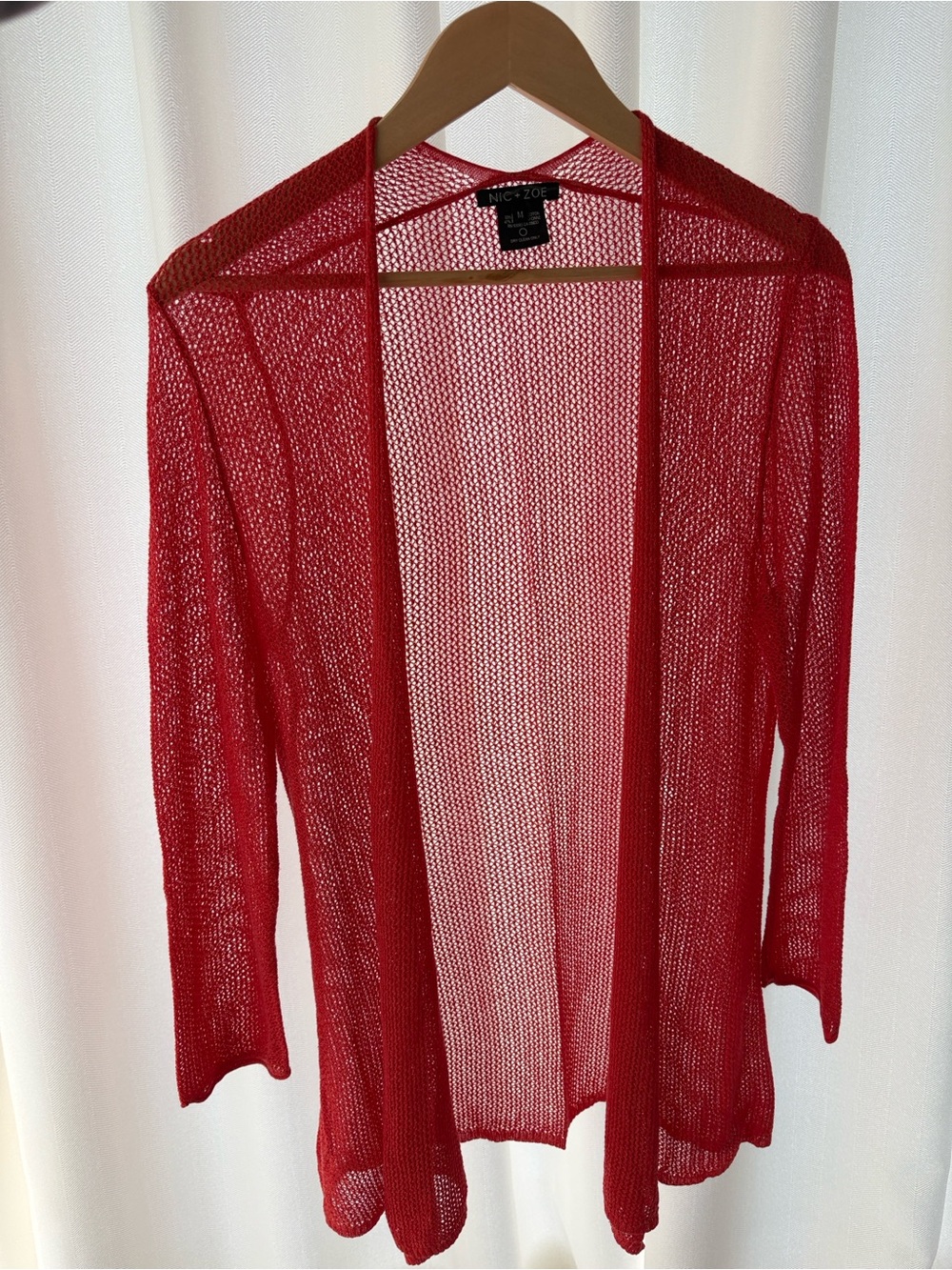 NIC+ZOE Red Open-Front Lightweight Cardigan